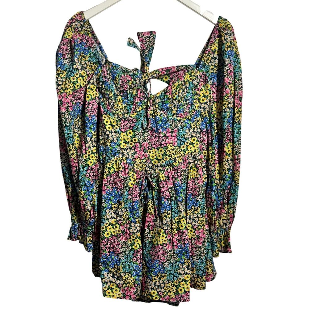 For Love And Lemons Ruth Mini Dress S Black‎ Multicolor Floral Milkmaid Cottage